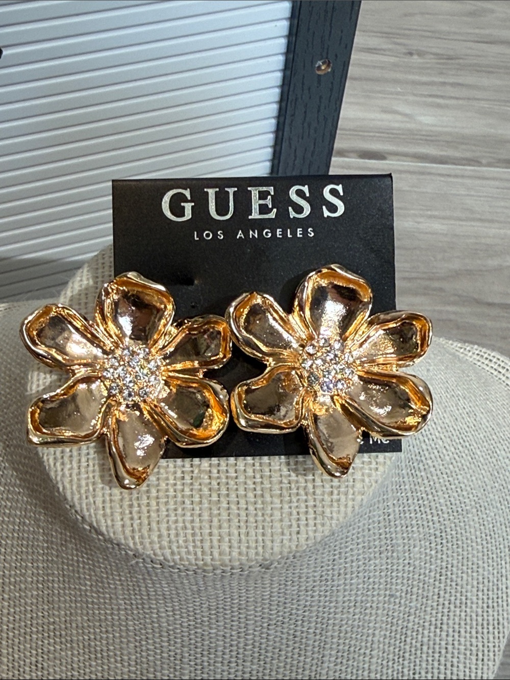 GUESS Gold tone Floral Crystal Cluster Stud Earrings
